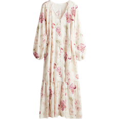 H&M Tie Belt Crepe Dress - Cream/Floral