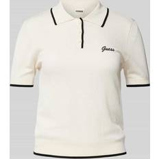 Guess Women Polo Shirts Guess Contrast-Tipped Short-Sleeve Polo Top - Dove White