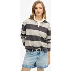 Superdry Dame Skjorter Superdry Ath Essential Stripe 100% Cotton Rugby T-Shirt - Grey