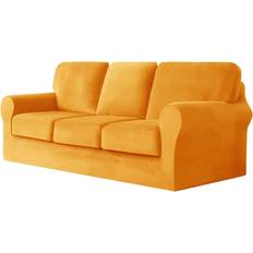Ebern Designs With Separate Seat Cushions And Backrests Stretch Velvet 185cm H x 235cm W x 104cm D Loose Sofa Cover Orange, Beige