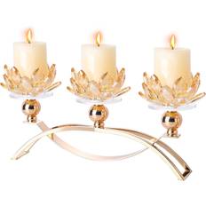Rosdorf Park Crystal Holders 3 Arms Lotus Candelabras Gold Arch 14cm H x 27cm W x 5cm D Candle Holder