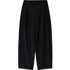 Bershka Wide Leg Linen Trousers - Black