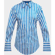 Simon Miller Loch Cutout Tie-Back Striped Poplin Shirt - Gummy Green Ecru