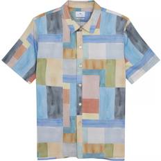 Men - Multicoloured Shirts PS Paul Smith Geometric Watercolor Print Short Sleeve Shirt - Blue