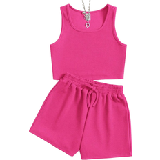 Girls Tank Tops Shein Tween Girl Solid Tank Top - Drawstring Waist Shorts