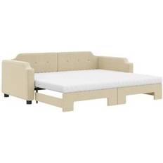 Rammesenge vidaXL Daybed Med Udtræk Og Madras 100x200 Cm Stof Cremefarvet Rammeseng