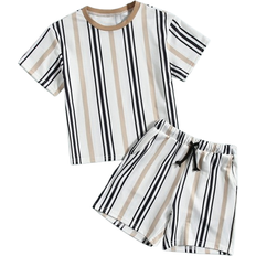 Shein Young Boy Striped Graphic Tee Shorts Set