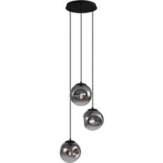 Belysning QAZQA Svart med Rökglas 3-ljus Pendellampa