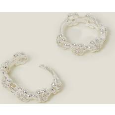 Accessorize Sterling Silver-Plated Flower Sparkle Hoop Earrings - Grey