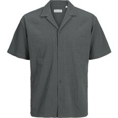 Jack & Jones Green Shirts Jack & Jones Revere Collar Seersucker Short Sleeve Shirt Green