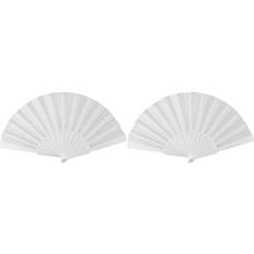 White Hand Held Fans Tlily 2X Plastic Fabric Hand Foldable Fan