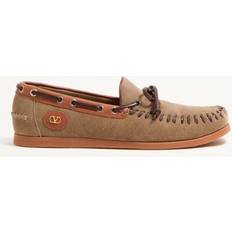 Valentino Garavani Boat Shoes Valentino Garavani Palm Avenue Crust Leather Boat Shoe - Khaki/Tobacco