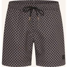 Brown - Men Swimwear Boss Black Geometric Print Swim Shorts - Black/Multi