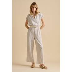 Brakeburn Cotton Linen Blend Stripe Jumpsuit - Cream