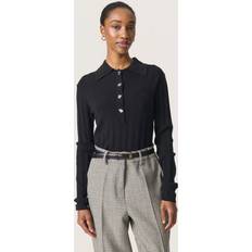 Wool Polo Shirts Soaked in Luxury Spina Ribbed Polo Shirt - Black
