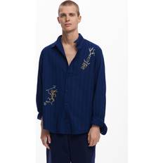 Desigual Blåa Skjortor Desigual Men's Shirt with Ethnic Embroidery - Navy Blue