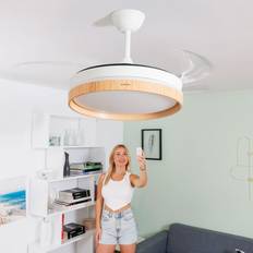 InnovaGoods Ventilador De Techo Con Luz Led Y 4 Aspas Retráctiles Woteez Madera 72 W Ø49-104 cm