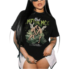 Shein Stmove Plus Angel Print Fashion Summer Short Sleeve TShirt Bad INFLUENCE TRUST NO ONE BELIEVE IN YOURSELF