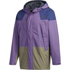 Men - Purple Rain Clothes adidas Terrex Xplr Rain 2.5 J Outdoor Sports Waterproof Colorblock Hooded Jacket - Purple