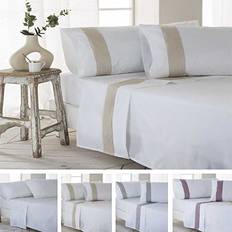 Ropa de Cama Juego De Sabanas Gorbea Percal Algodón 150 x 190/200 Sábana Blanco, Beige