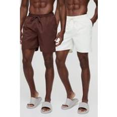Multicoloured Swimming Trunks boohooMAN Mid Length Swim Shorts - Ecru/Chocolate