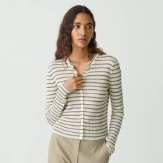 Theory Cardigans Theory Stripe Cropped Cardigan - Light Parchment Multi