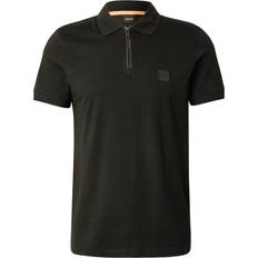 Men - Orange Polo Shirts BOSS Mens Slim Fit Passerzip Polo Shirt - Black