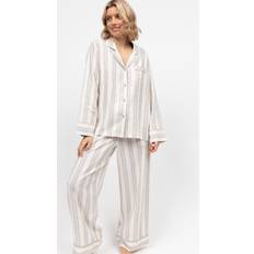 Cyberjammies Stripe Linen Blend Shirt Long Pyjama Set - Mocha
