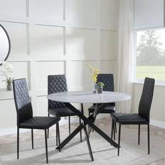 Black Dining Sets Ravenna Grey Glass And Black Metal Chopstick Legs 4 Seater Round Dining Set