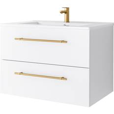 Tvättställsskåp Elara Vit Matt 70 cm med 2 Lådor en Handtagen Guld