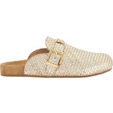 Gold Clogs Dune Glaized Metallic Woven Leather Clogs - Gold