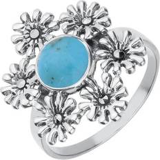 Turquoise Rings C W Sellors Sterling Silver Turquoise Marcasite 6 Flower Petal Ring - Silver