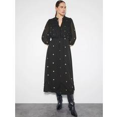 Monsoon Delilah Sheer Sleeve Embroidered Midi Dress - Black