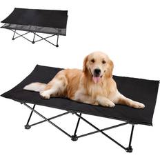Pets KingCamp Erhöhtes Hundebett Hundeliege Outdoor Haustierliege Atmungsaktivem Mesh & Wildledermatte & Rutschfesten Füßen für Reisen Garten Outdoor Indoor Schwarz 126 x 66 x 33 cm