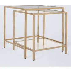John Lewis Langham Nest of 2 Glass Tables Brass Nesting Table