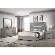 Bed Packages Coaster 4-Piece Contemporary Wood Eastern King Bedroom Set Gray High Gloss