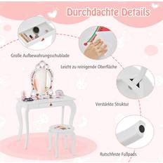 Cwy Princess Sminkbord Set 2-i-1 Sminkbord för Barn med Avtagbar Spegel Vit