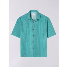 Saga Cotton Stripe Short Sleeve Shirt - Green/White