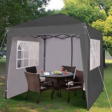 Silver Pavilions & Accessories MCC Direct Pop-up Gazebo 2m x 2m With Sides Silver Protective Layer Waterproof Marquee Canopy Grey