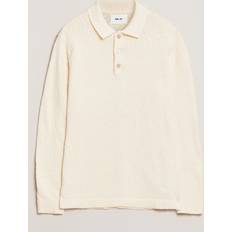 NN07 Herre Polotrøjer NN07 Randy Knitted Long Sleeve Polo - Ecru