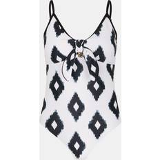 Accessorize Monochrome Print Tie Front Swimsuit - Ivory