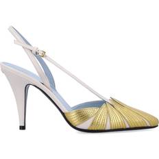 Valentino Shoes Valentino Foliage Slingback Pumps - ADX Light Ivory/Old Gold