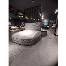 Betten-Sets JV Möbel Luxus Schlafzimmer Set Bett 2x Nachttische Design 3 tlg Grau 220 cm Betten-Sets