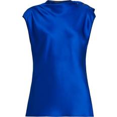 High Collar Blouses Giorgio Armani Double Silk Satin Blouse - Blue