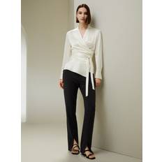 LilySilk Silk Wrap Blouse 100 Silk Built-In Tie Belt At Waist Wardrobe - Lily White
