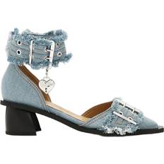 Ganni Feminine Buckle Open Cut Heels - Blue Denim