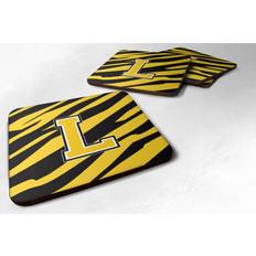Gold Coasters Caroline's Treasures Monogram Tiger Stripe Black Gold Foam Coasters Set of 4 Coaster