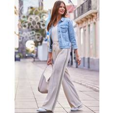 Side Stripe Wide Leg Trousers - Ecru
