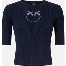 Silk - Women Jumpers Pinko Pull Côtelé Avec Logo Love Birds Transparent - Blue