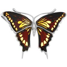 Silver Brooches C W Sellors Sterling Silver Amber Large Butterfly Brooch - Silver